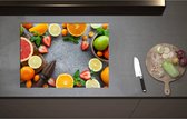 Inductieplaat Beschermer - Cirkel van Verschillende Fruitsoorten - 71x52 cm - 2 mm Dik - Inductie Beschermer - Bescherming Inductiekookplaat - Kookplaat Beschermer van Wit Vinyl