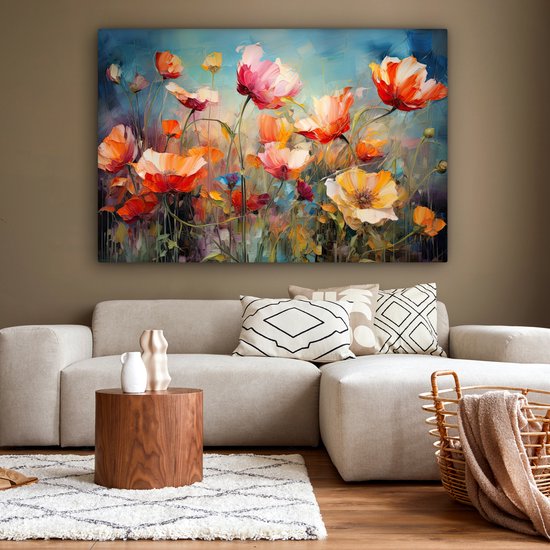 Peinture sur toile fleurs 180x120 cm - Art abstrait peint à la main - Décoration de maison salon aquarelle colorée - Peintures murales de Cuisine - Accessoires de Décoration murale - Décorations d'intérieur de chambre - Toile murale nature botanique