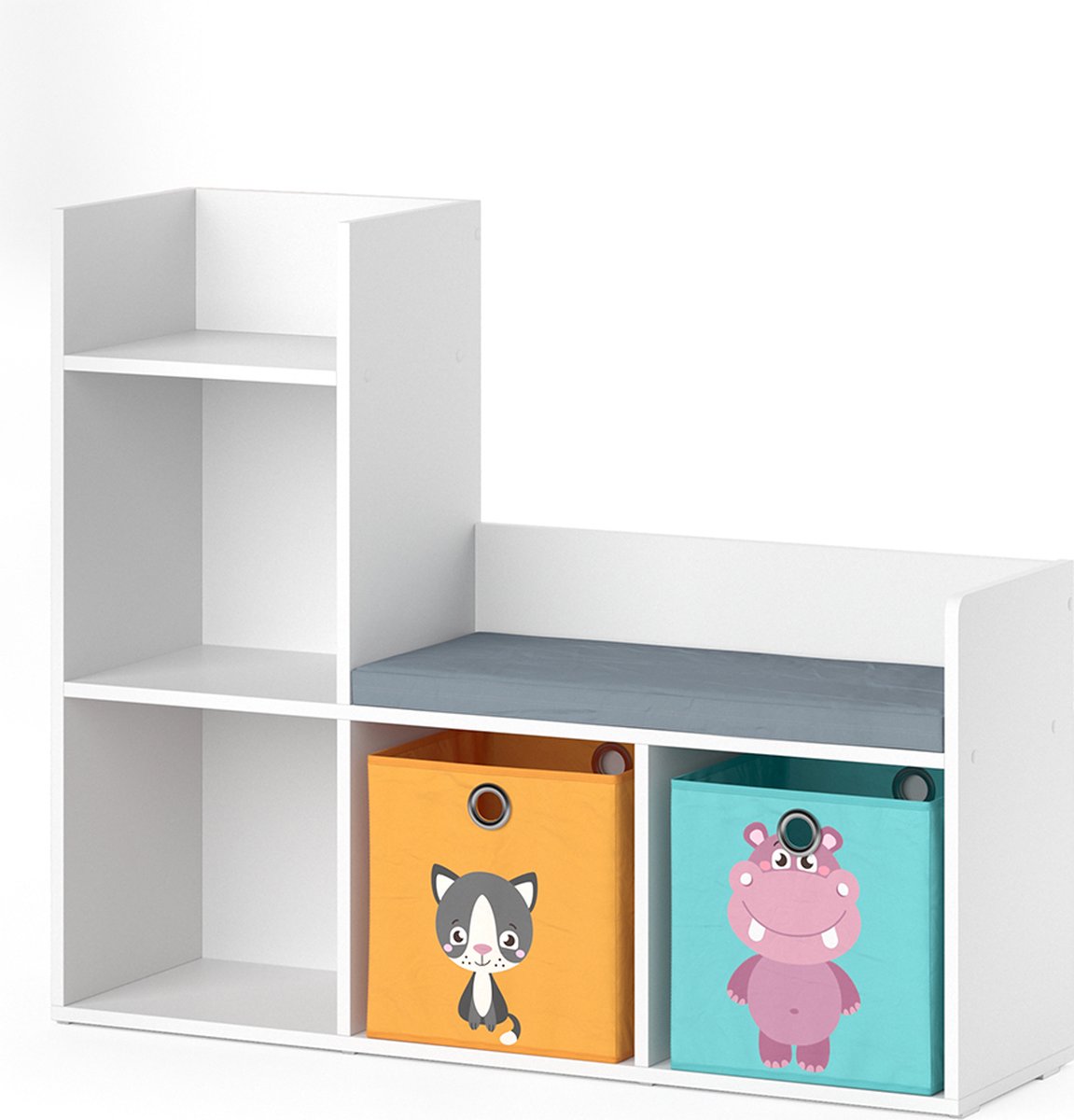 Vicco Luigi Kinderboekenkast – 107.2 x 88.6 cm met 2 vouwboxen opt.1 Wit