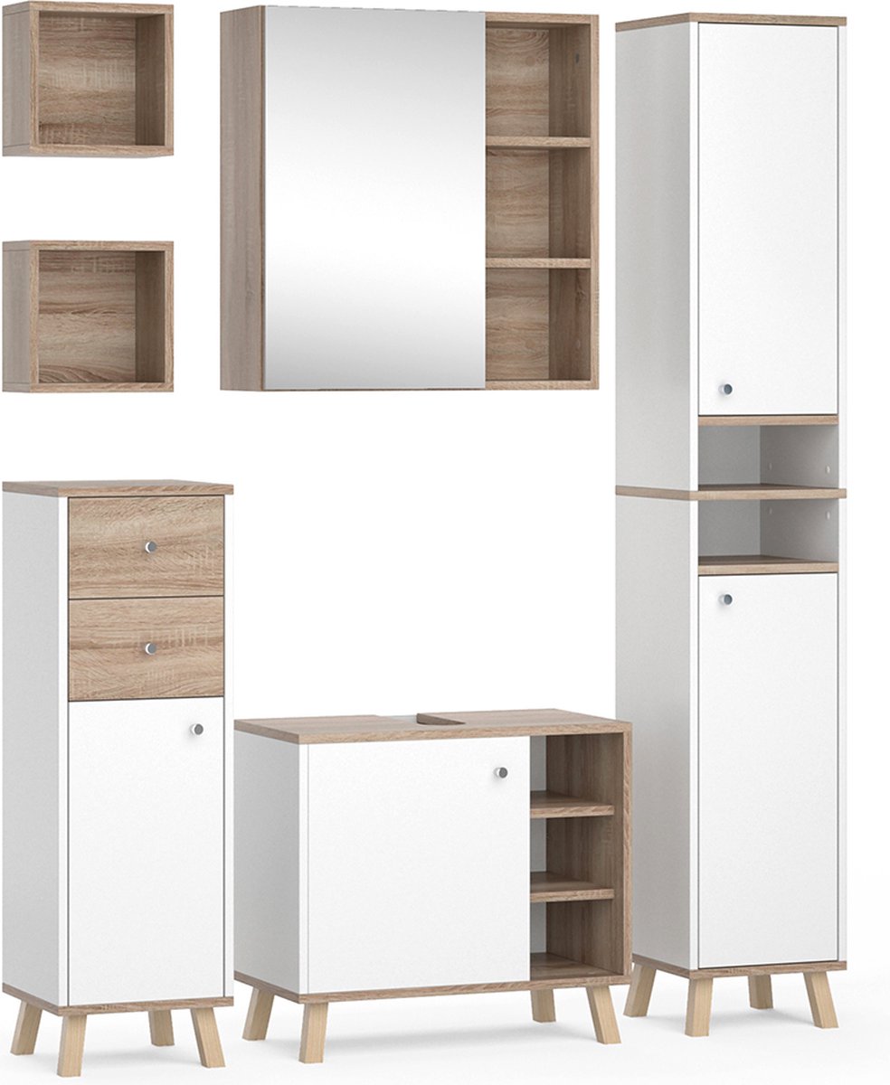 Meubles bain Senyo, 4 pièces, avec armoire haute, Anthracite, Vicco 36449 - Maison