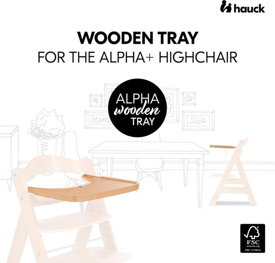 Hauck Wooden Tray geschikt voor ALPHA+ kinderstoelen - vanaf 6 maanden - 5-punts harnas - naturel van Hauck — afbeelding 2