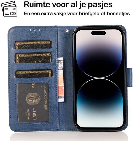 Mobiq - Étui portefeuille magnétique 2 en 1 iPhone 14 - bleu foncé