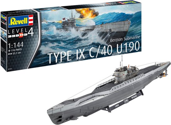 Revell Modelbouwpakket Militaire voertuigen - 05167 Duitse Submarine Type IX C/40 (U190) - Duikboot Plastic - 1:144 -