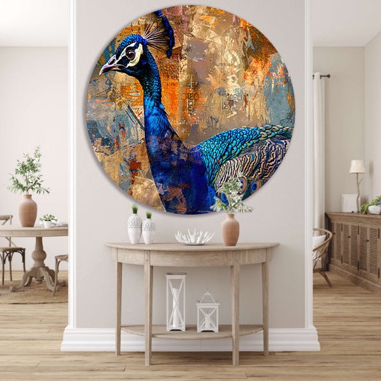 Tableau paon - Cercles muraux Animaux - Fond de tableau - Décoration murale classique - Échelle murale - Peintures & posters cercle mural aluminium 60x60 cm