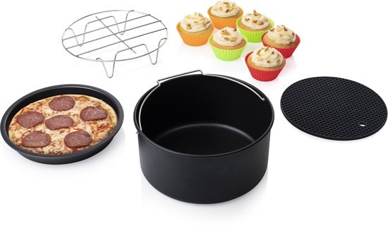 Princess 182012 Airfryer Accessoireset 10-delig - Accessoire voor heteluchtfriteuse - Grillrek - Pizzapan - Muffinset - Bakblik - Siliconen onderzetter - diameter 19,8 cm
