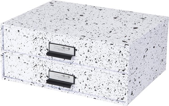 Bigso Box of Sweden Lade-opbergdoos voor documenten en kantoorbenodigdheden - bureauorganizer met 2 lades - vezelplaat en papieren archiefsysteem met elegante lederen handgreep - blauw