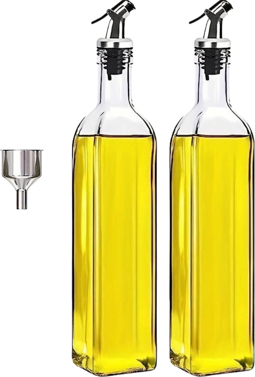Nivard Oliefles Met Schenktuit Olijfolie Navulbaar Oliefles Met Pipet Olijfolie Fles Olie Dispenser Oil Dispenser Oil Bottle 500ML 2 Stuks