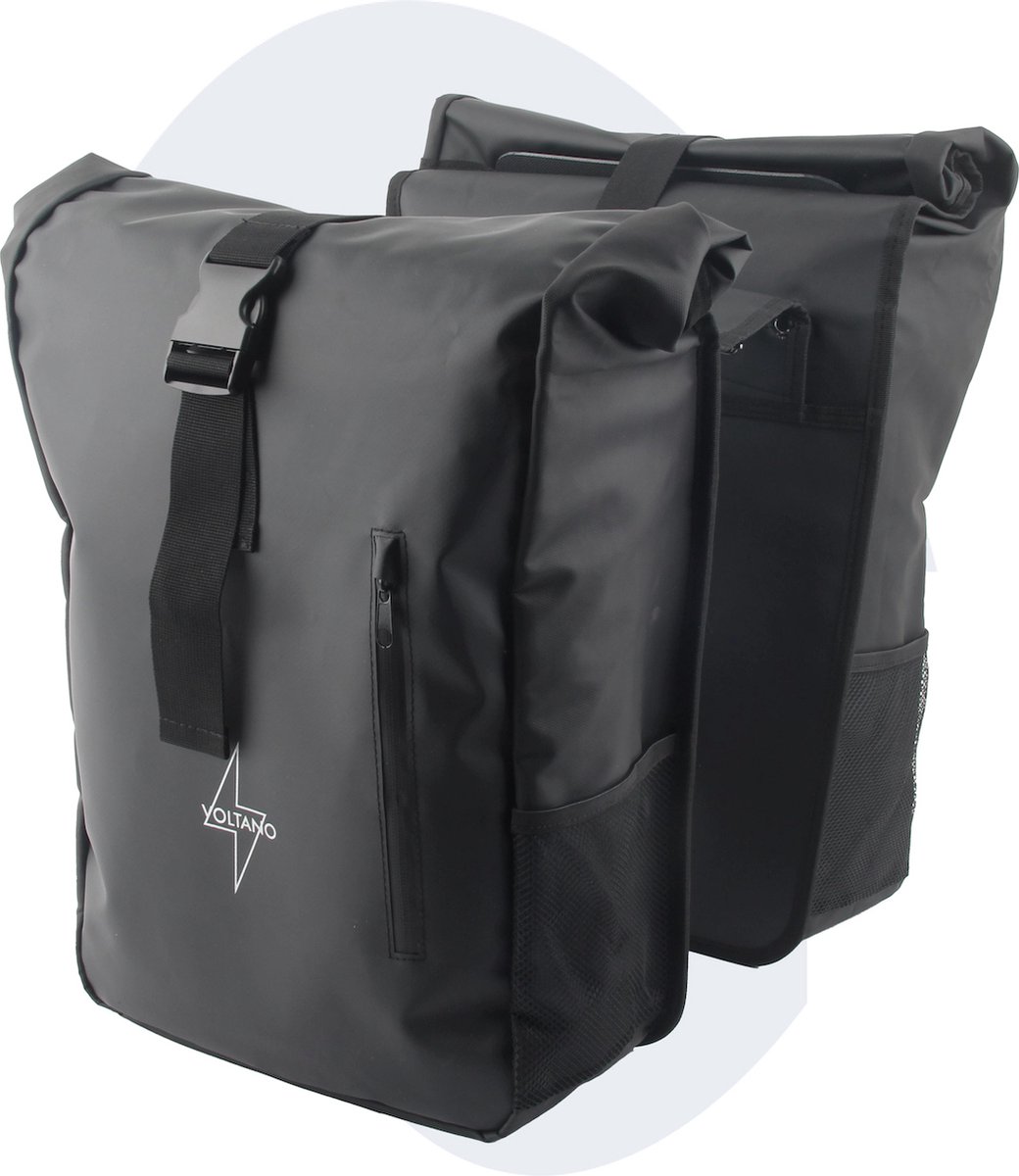 Voltano Dubbele Fietstas Rolltop - Zwart - 48 Liter - 100% Waterdicht - Fietstassen Electrische Fietsen
