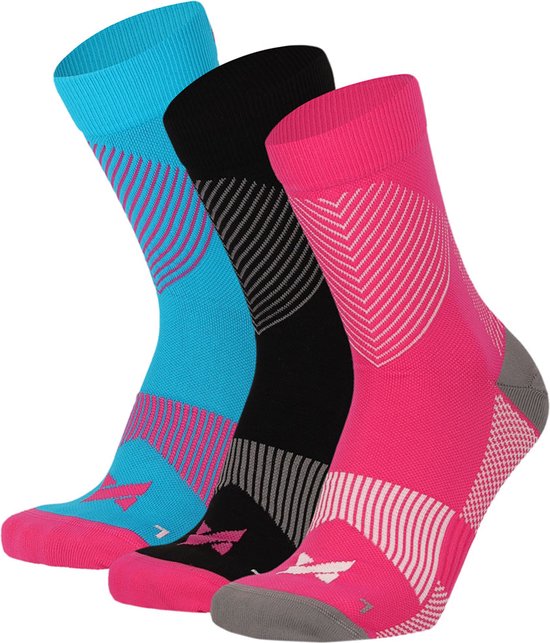 Xtreme Compressiesokken Quarter - Compressie Sportsokken - Halfhoge Compressie Kousen - 3 paar - Multi Pink - Maat 39/42
