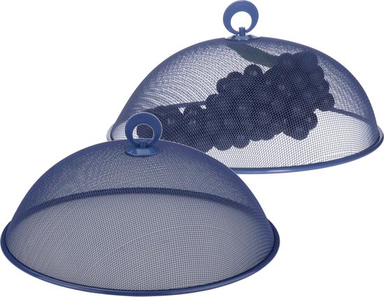 Foto: Alpina vliegenkap voedselkap 2x rond blauw d30 x h15 cm buiten eten anti insecten metaal