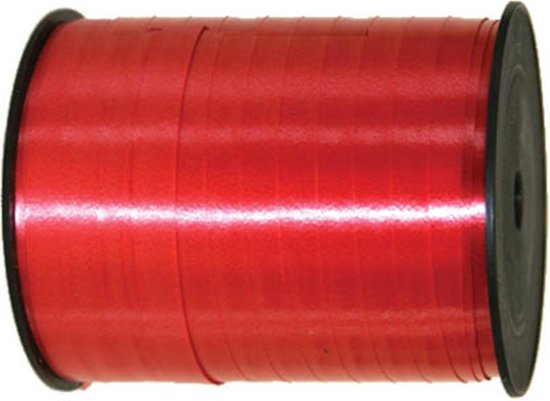 Rol rood krullint met zwarte randen. Het lint is glanzend.