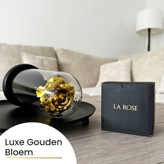 La Rose Flower Gold - Rose dorée de Luxe sous cloche en verre - Rose en verre - Cadeau et Décoration Romantique