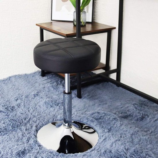 KKTONER PU-lederen ronde rolkruk met rugleuning en hoogteverstelbare draaibare stoel (SPA, blauw