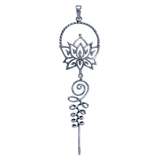 Hetty'S - Zilveren -Lotus - Hanger - Grote maat 75 X 28 mm - zilver collier van 42 cm