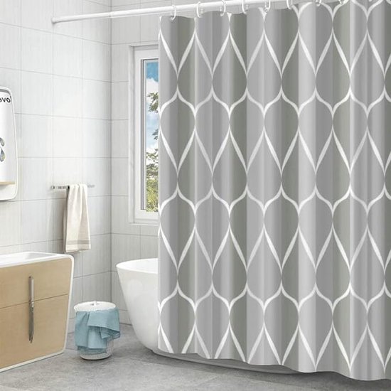 Bamboe 3D douchegordijn, Zen douchegordijnen, schimmelbestendig, waterdichte badkamergordijnen, wasbare polyester stof badgordijnen met 12 haken, 180 x 180 cm