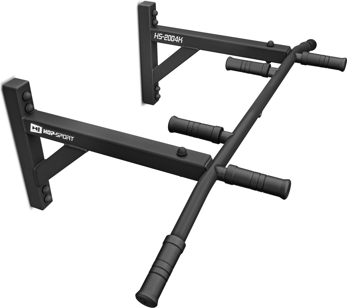 Hop-Sport Wandgemonteerde Optrekstang HS-2004K - Duurzame Fitnessapparatuur met 6 Antislip Handgrepen - Stabiele en Veilige Pull-Up Bar voor Thuisgebruik - Maximaal Belastbaar Tot 210 kg - Zwart - Ideaal voor Krachttraining