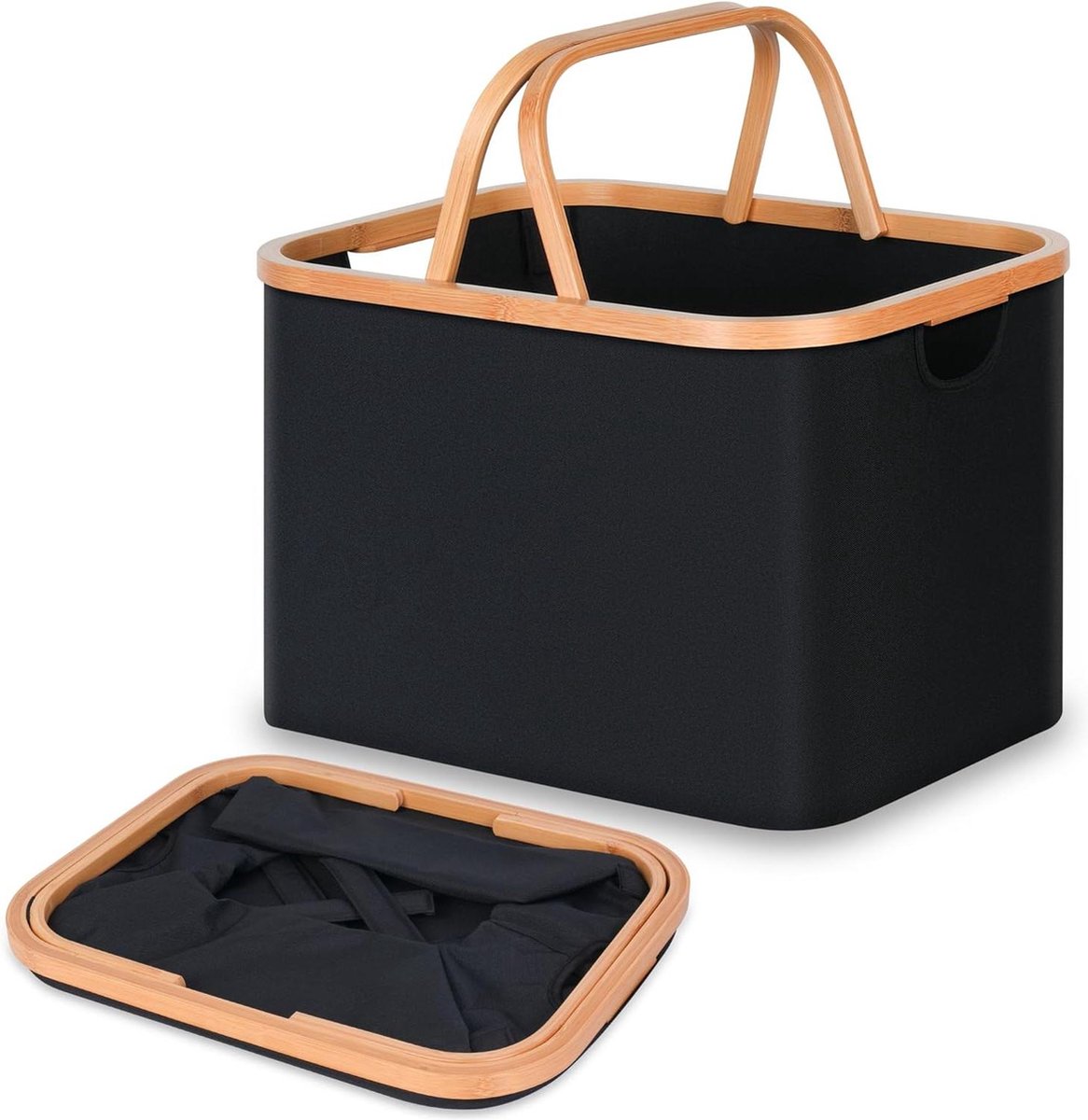 Goedkoopste Wasmand vuile kledingmand met handgrepen - opbergmand voor bijkeuken en slaapkamer - kleine wasmand voor kleine ruimtes - 45 liter (zwart