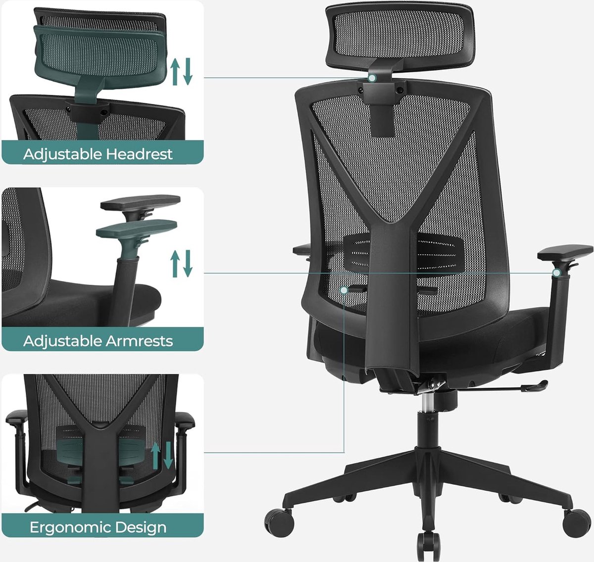 Ergonomische bureaustoel - - Met voetsteun - verstelbare - afbeelding 2