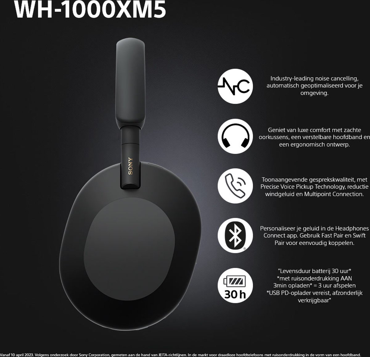 Afbeelding 3 van Sony WH-1000XM5 - Draadloze koptelefoon met Noise Cancelling - Zwart