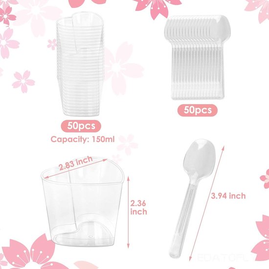 50 Pièces Tasses Coupes Gobelets à Dessert Avec Cuillères - 150-160ml Verrines Plastiques Carrées Transparentes 50 Pièces Tasses Coupes Gobelets à Dessert Avec Cuillères - 150-160ml Verrines Plastiques Carrées Transparentes