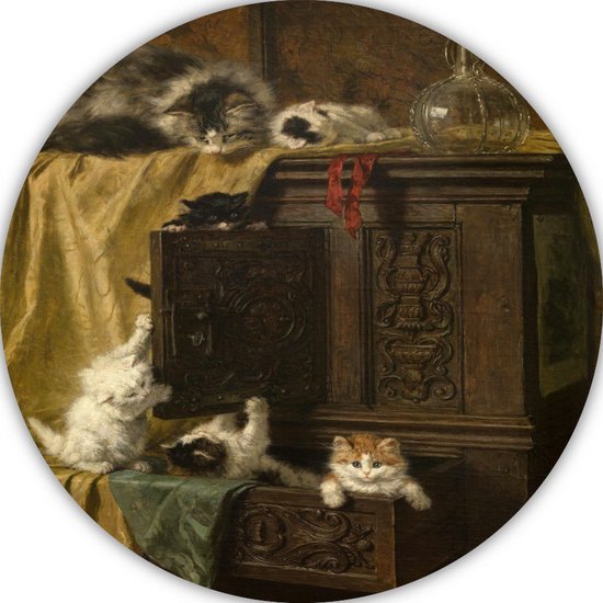 Immodest - Tableau Henriëtte Ronner-Knip - Tableau Chats rond - Cercles muraux Animaux - Peintures industriels - Plaque murale - Décoration maison cercle mural forex 80x80 cm