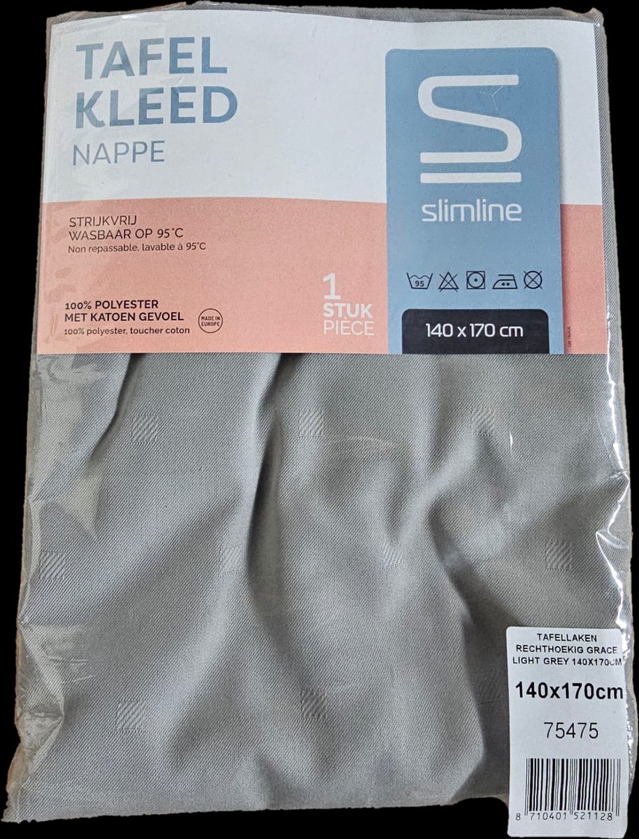 Slimline tafellaken grace licht grijs 140 x 170 cm, strijkvrij