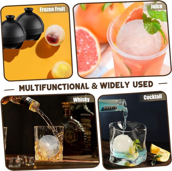 Aililong IJsblokjesvorm van silicone, set van 2, grote ronde ijsballen en vierkante ijsblokjes, BPA-vrij, herbruikbaar, met deksel voor cocktails, whisky, fruit, ijs, enz