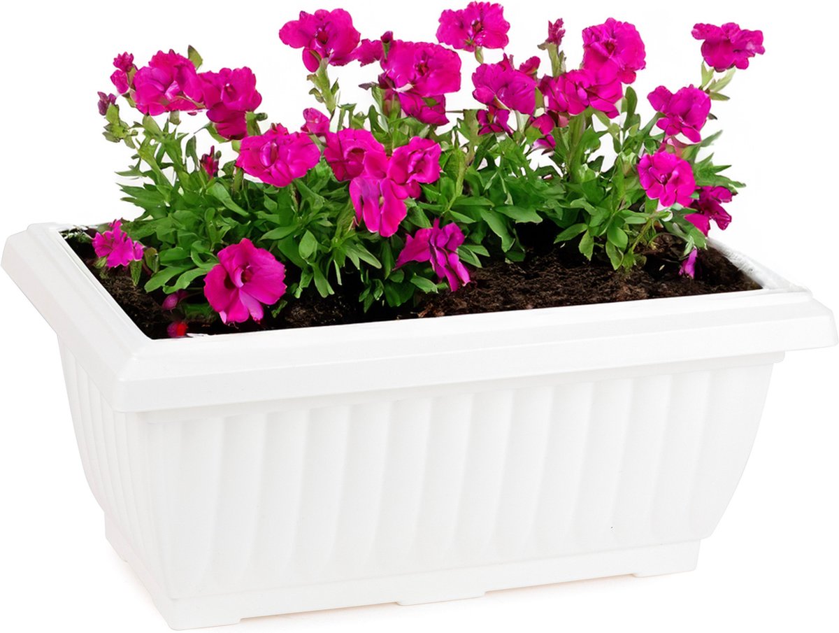 Plasticforte Plantenpot/bloempot Windsor - buiten - kunststof - wit - L33 x B18 x H15 cm - plantenbak - balkon/terras/tuin