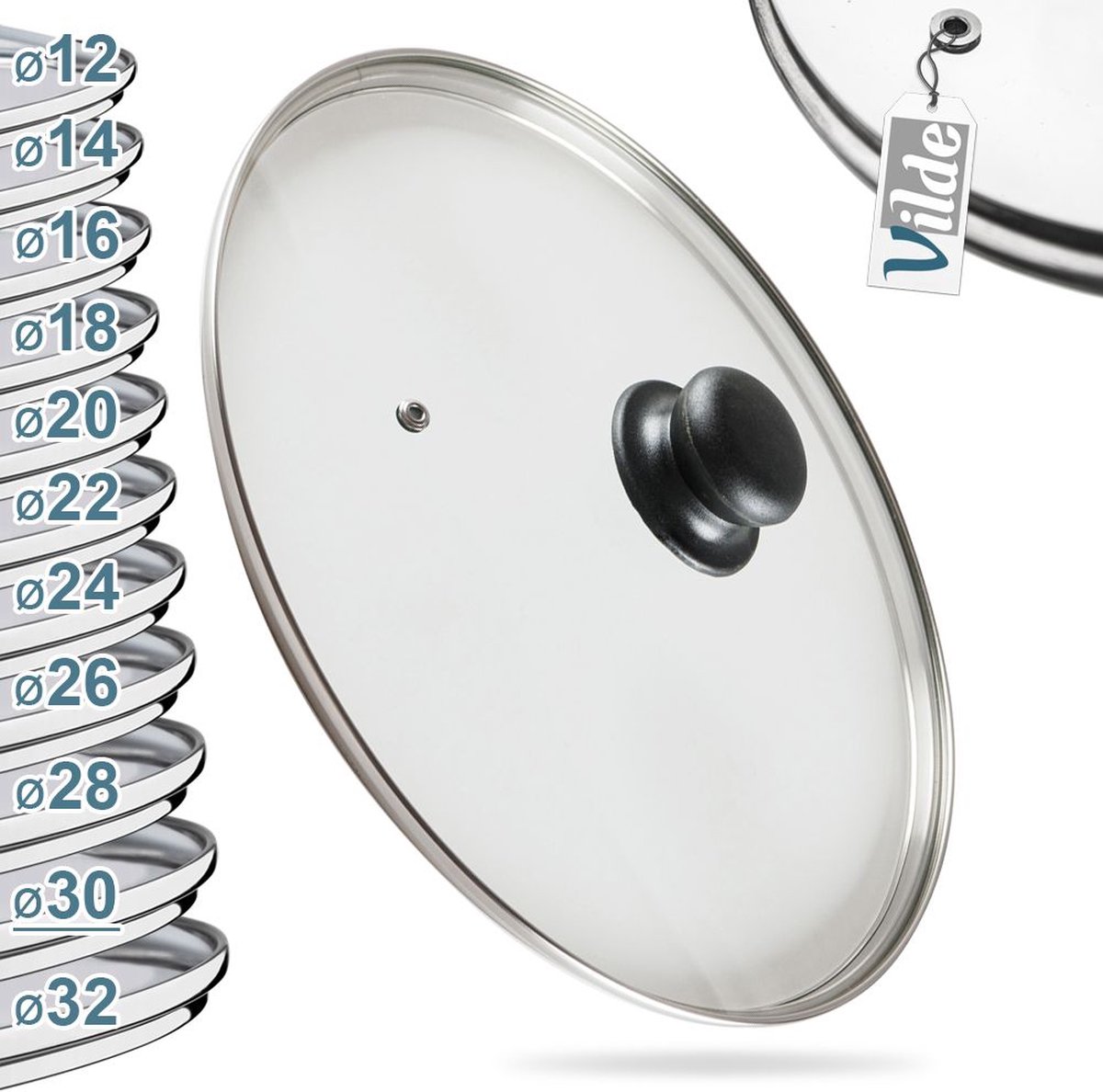 Deksel Glas Hittebestendig 30 cm - Pannendeksel - Pandeksel - Potdeksel