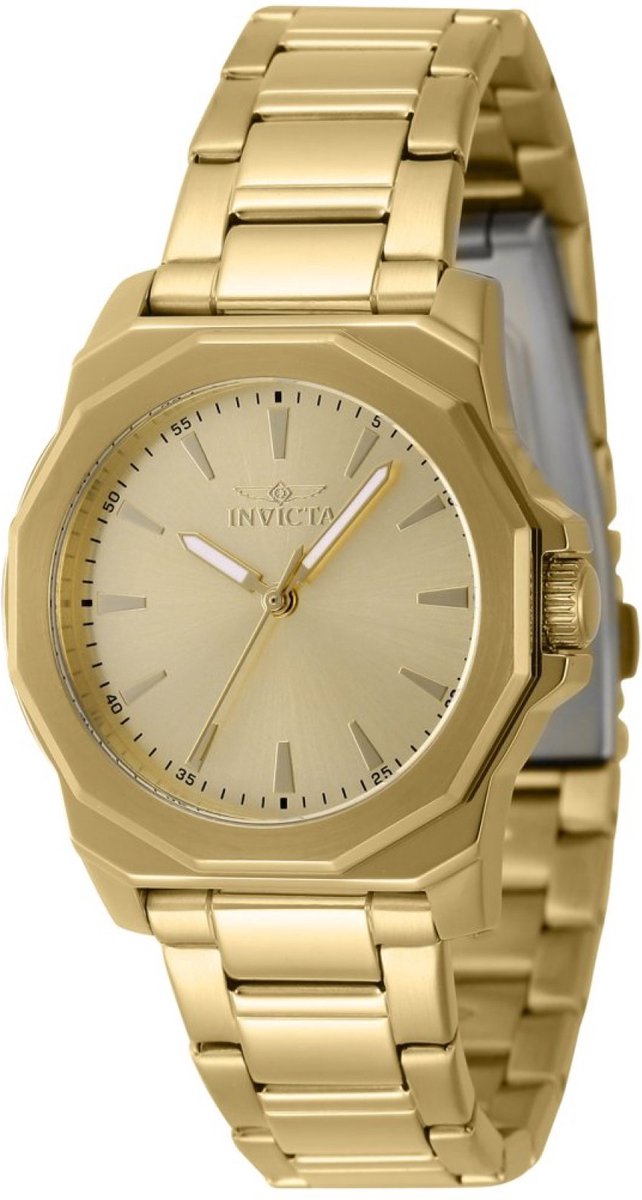 Invicta Speedway 47339 Dames Horloge - Waterdicht - Analoog - Quartz Uurwerk - Roestvrij Staal met gouden Wijzerplaat - 34mm