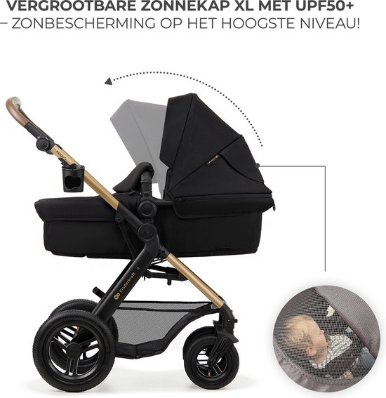 Kinderkraft MOOV 2 AIR - 3-in-1 Kinderwagen - Wandelwagen en kinderwagen - Grote opblaasbare wielen - TRAVEL SYSTEM met MINK PRO i-Size autostoeltje - Kap met UPF50+ filter - Accessoires: bekerhouder, muskietennet, regenhoes, tas voor ouders - Zwart van Kinderkraft — afbeelding 2