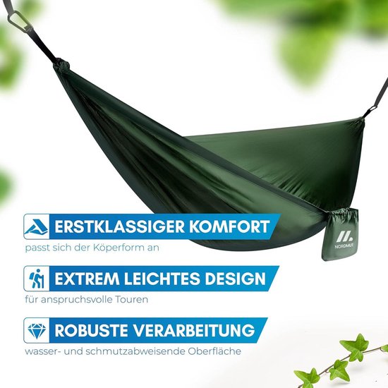 Hangmat van nylon parachutezijde voor camping outdoor survival strand en tuin - met bevestigingsset - maximale belastbaarheid 300 kg — afbeelding 2