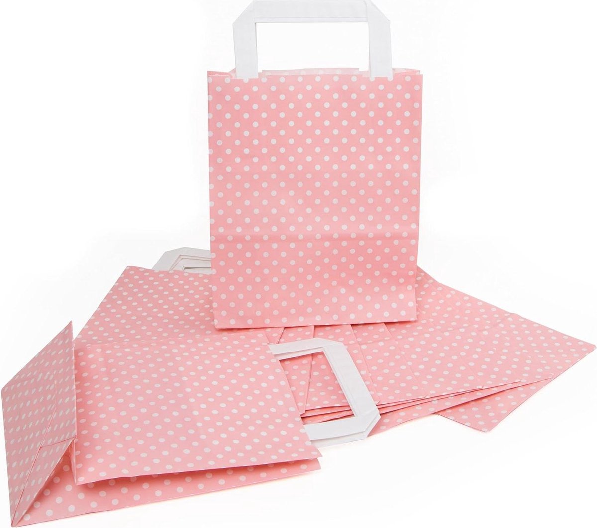 Roze papieren zakken cadeautas wit gestippeld-punten 18 x 8 x 22 cm - gift bags met handvat