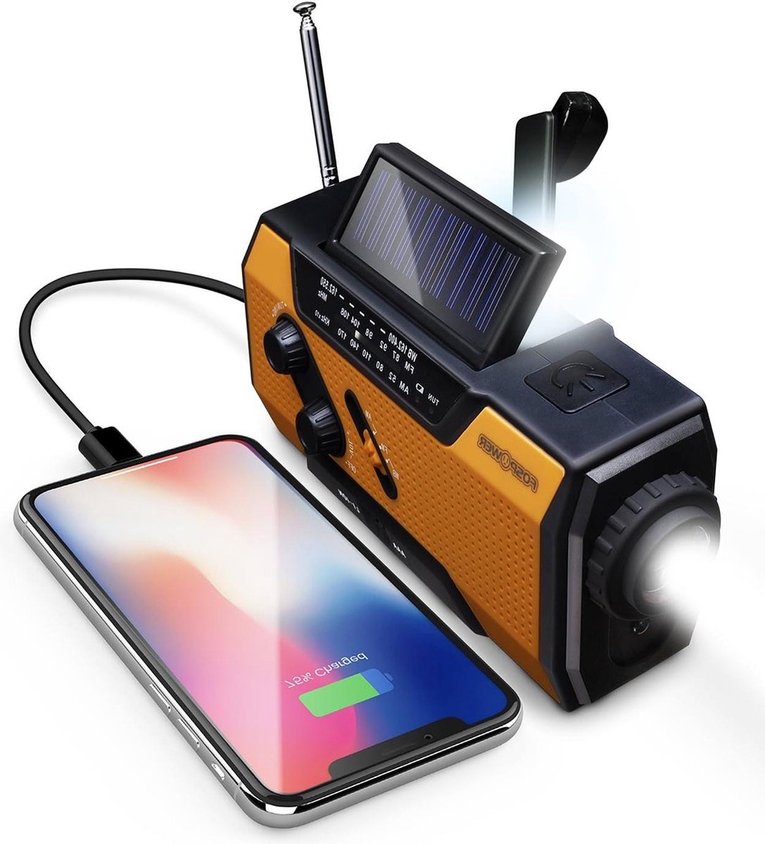 Draagbare radio 2000 mAh zonne-energie/handslinger/batterijvoeding - noodgevallen zwengelradio - externe batterij met USB-oplaadaansluiting - SOS en LED-zaklamp voor wandelen buiten - beste draagbare radio