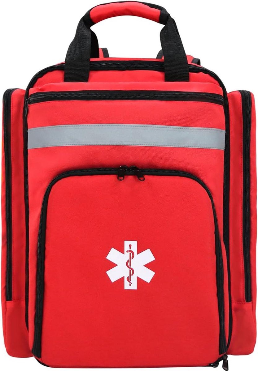 Sac à dos d'urgence rouge - Sac de premiers secours vide pour traitement médical - Sac à dos de traumatisme avec bande réfléchissante pour randonnée, camping, vacances, plein air, voyage, voyage en