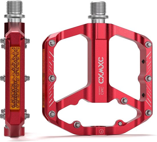 GEWAGE Fietspedalen met reflecterende strepen, 3 afgedichte lagers, antislip CNC-aluminium fietsplatform, 9/16 inch pedalen voor racefiets, MTB, e-bike zwart (Gold