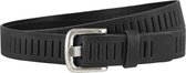 Landley Leren Geperforeerde Gleufjes Riem Smal - Breedte 3 cm - Dames en Heren - Echt Leer - Zwart - Lengte totaal 130 cm / Riemmaat 115