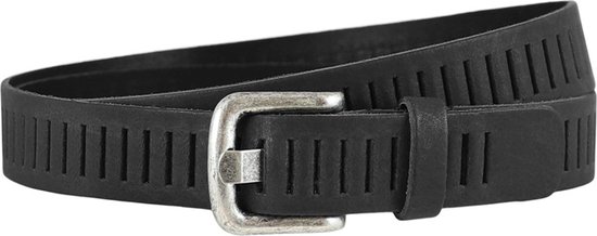 Landley Leren Geperforeerde Gleufjes Riem Smal - Breedte 3 cm - Dames en Heren - Echt Leer - Zwart - Lengte totaal 130 cm / Riemmaat 115