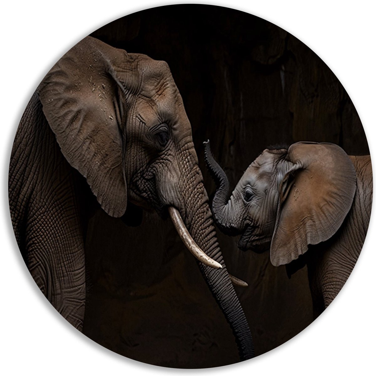 Olifanten wandpaneel - Dieren wandcirkel - Wandschaal Baby olifant - Muurdecoratie landelijk - Wandschaal - Slaapkamer wanddecoratie muurcirkel aluminium 50x50 cm