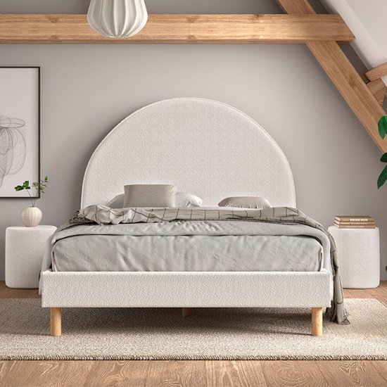 Lit rembourré Maeva 140x200cm - tissu bouclé blanc - Vipack - Lits doubles rembourrés - Blanc - Textile - Lits doubles rembourrés