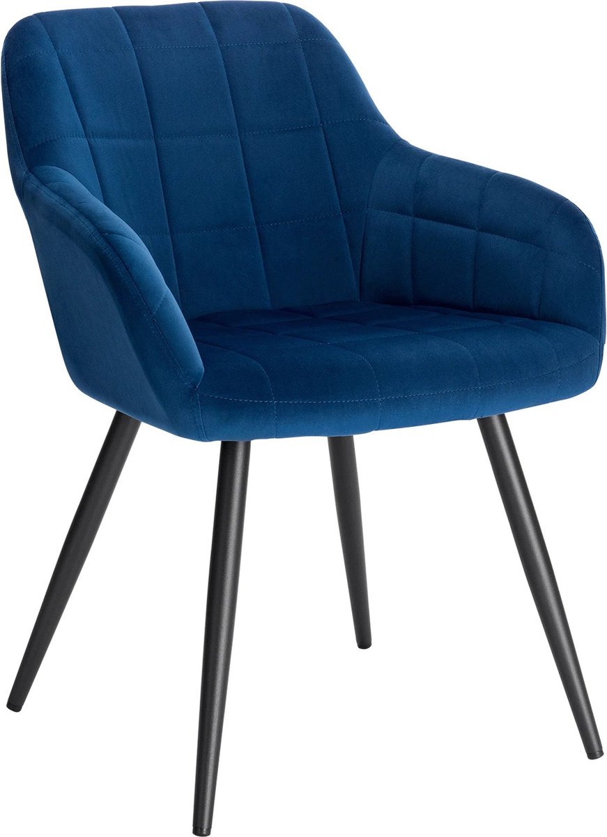 Neos® Néos® Velvet Eetkamerstoel - Met Rugleuning en Armleuning - Velvet/Staal - Blauw en Zwart - 81cm Blauw/Zwart