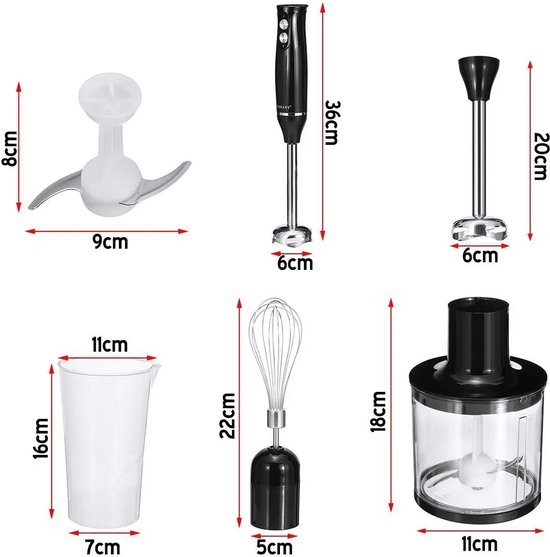 Staafmixer - Elektrische blender - 4-in-1 staafmixer - Multifunctionele blender - Met hakmolen - Instelbare snelheid - Voor puree - Babyvoeding - Smoothies - Cakes - Sauzen - Sappen van Merkloos — afbeelding 2