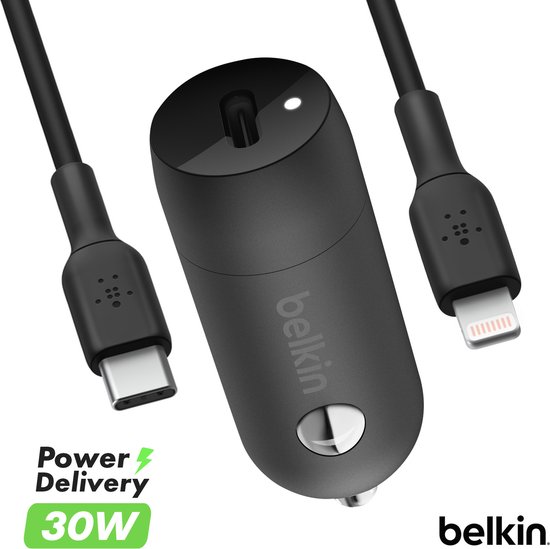 Belkin BoostCharge 30 W USB-C-autolader + USB-C naar Lightning-kabel