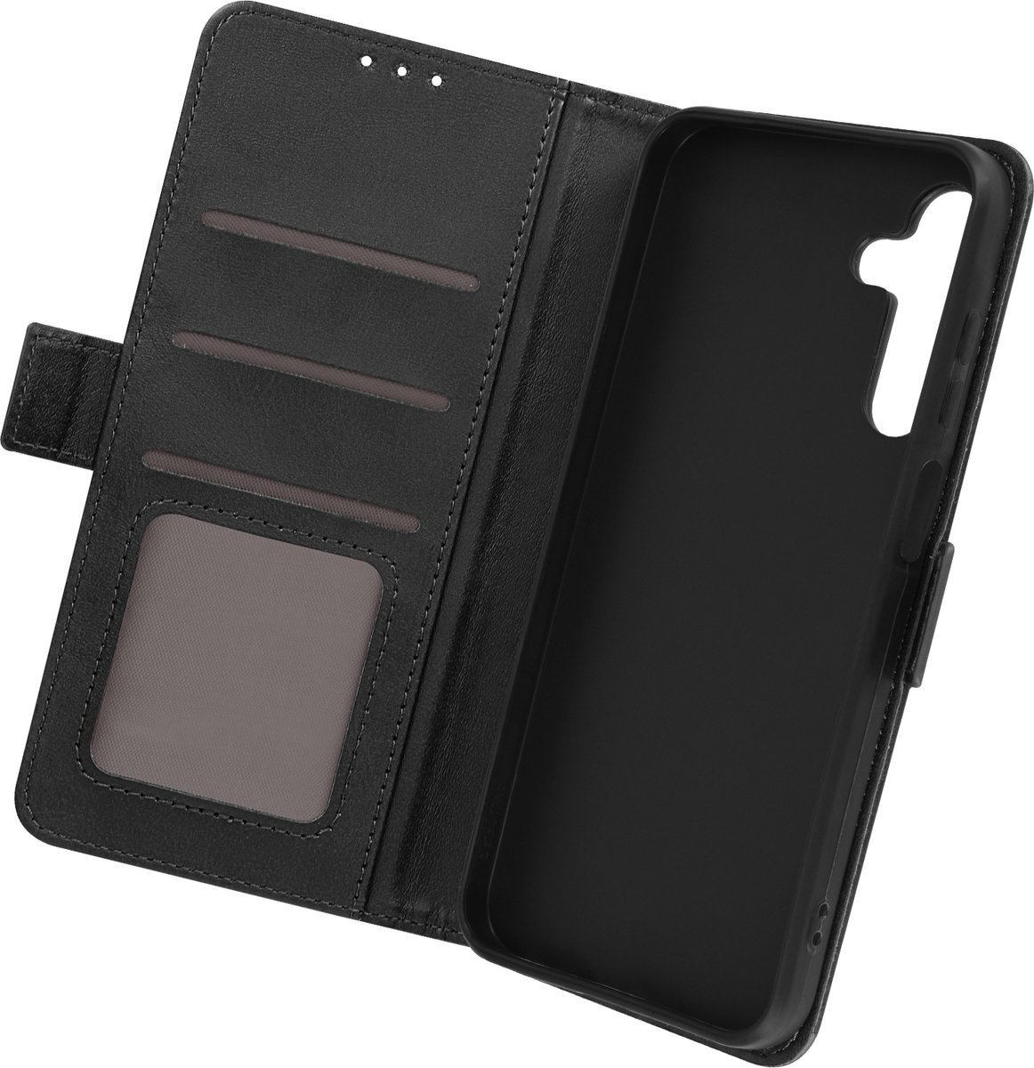Avizar Foliohoes Geschikt voor Samsung A25 5G met kaarthouder en standaard, Zwart