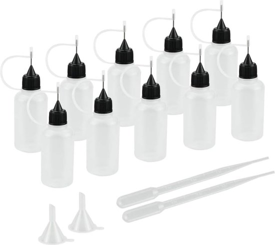 5 ml applicatorflessen met naaldpunt 6 stuks - met pipet en trechter - doe-het-zelf