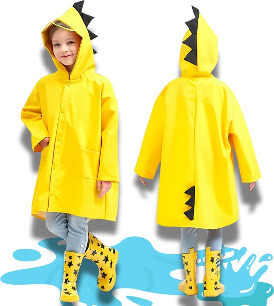 Foto: Boefieboef kinderregenjas regenponcho dinosaurus geel maat xl kleuter kind 4 6 jaar ruim en comfortabel ideaal cadeau perfect voor school en buitenspelen gemaakt van polyester geschikt voor regen en winter