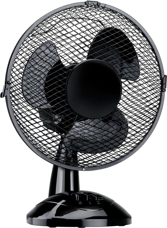 Tafelventilator 23W met 2 snelheden, kantelbaar, stil 65dB, handvat, zwart – voor bureau en nachtkastje