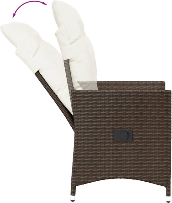 vidaXL Set de bistro 3 pièces avec coussins - Marron - Set de bistro de jardin - Loisirs en plein air - Set de jardin - Relaxation