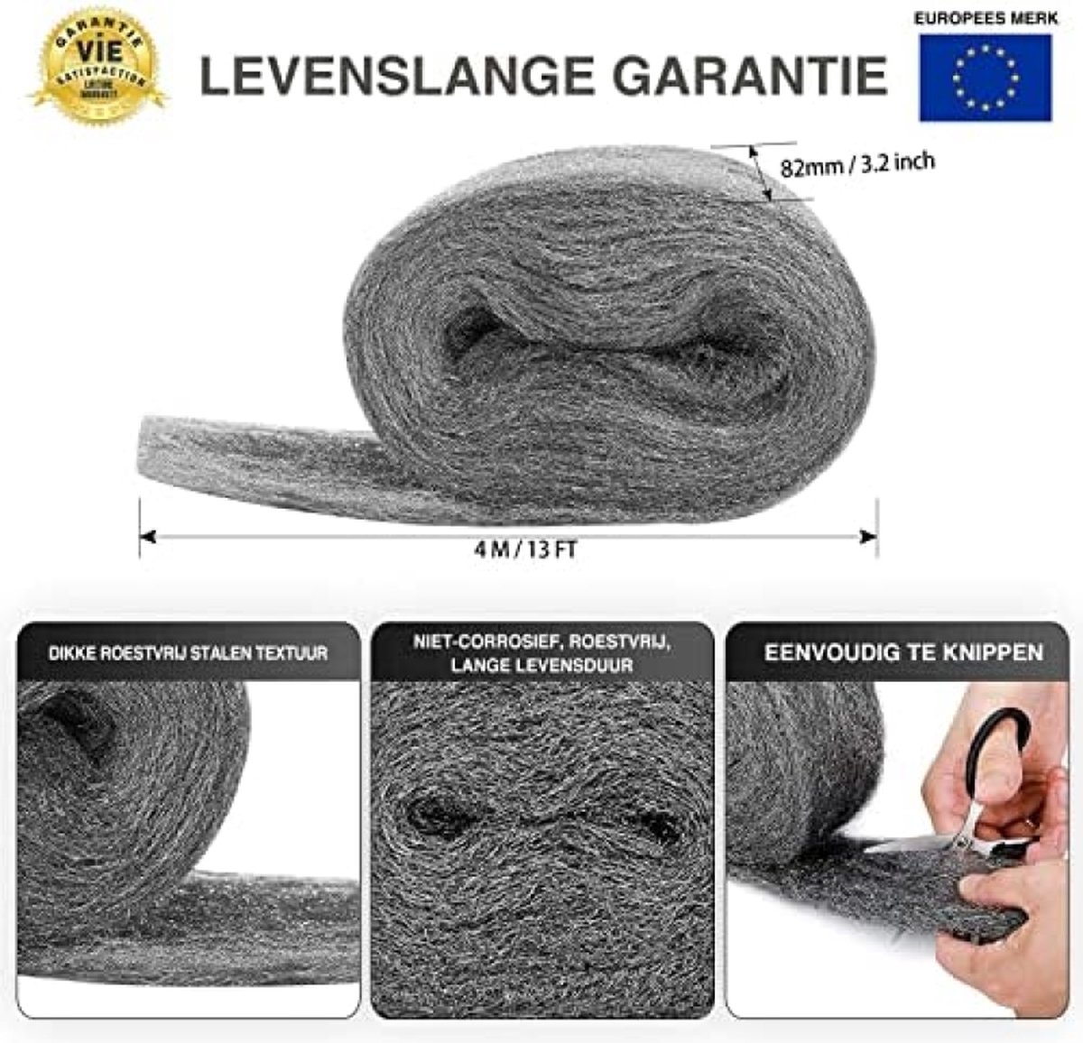 Extra fijne staalwol, nr. 000 hout, 150 g, polijsten, reinigen, decoreren