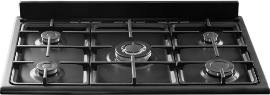 Everglades EVCK9020 - Gasfornuis - Mat Zwart - 90CM - 9 Ovenstanden - Gietijzeren Pannendragers - Wokbrander - Digitale Timer - 5 Jaar Garantie
